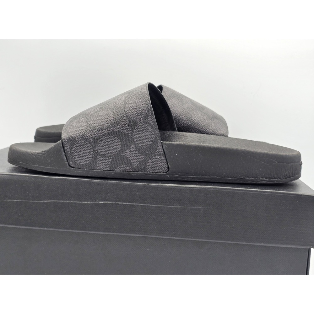 Coach SIG CTD CNVS POOL SL Black Signature Men's Canvas Slide Sandals Logo Sz 7 - Picture 10 of 12